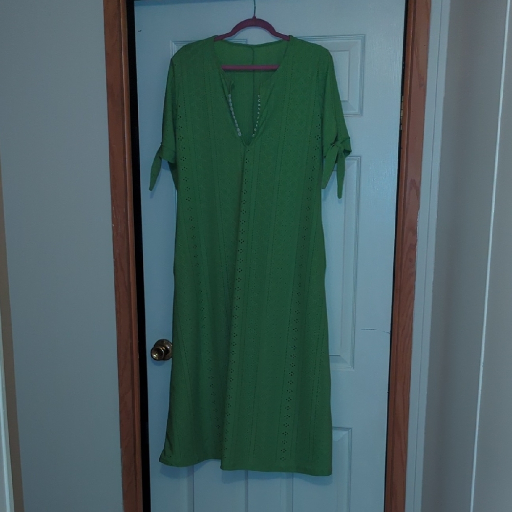 Green Swim Coverup with Tie Sleeve Detail